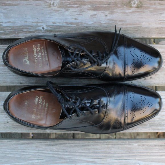 Vtg Dack’s Black Polished Medallion Cap Toe Oxford, Men's Size 13 D, EUC - Picture 8 of 12